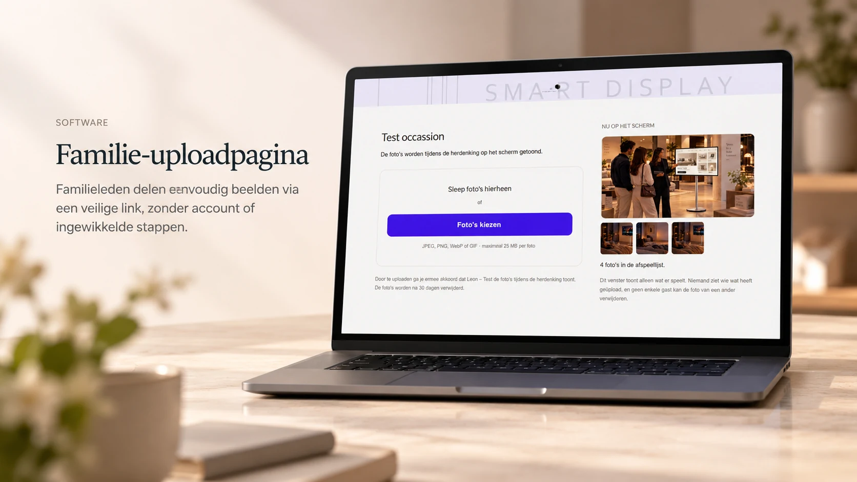 Mockup van de eenvoudige uploadpagina voor familieleden